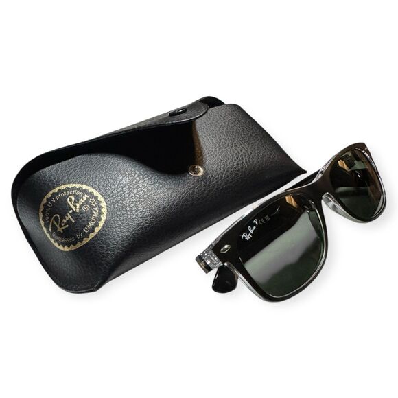 Ray-Ban RB 2132 Polarized Sunglasses Matte Black/Transparent Frame Green Lenses - Picture 3 of 11